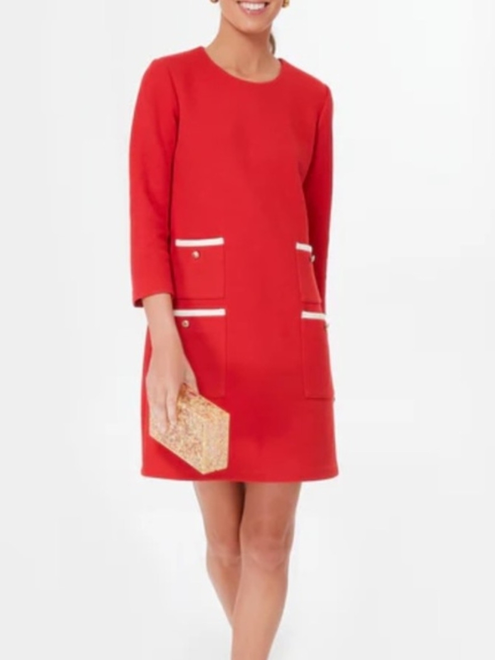 Tuckernuck Red Pocket Shift Dress with White Trim